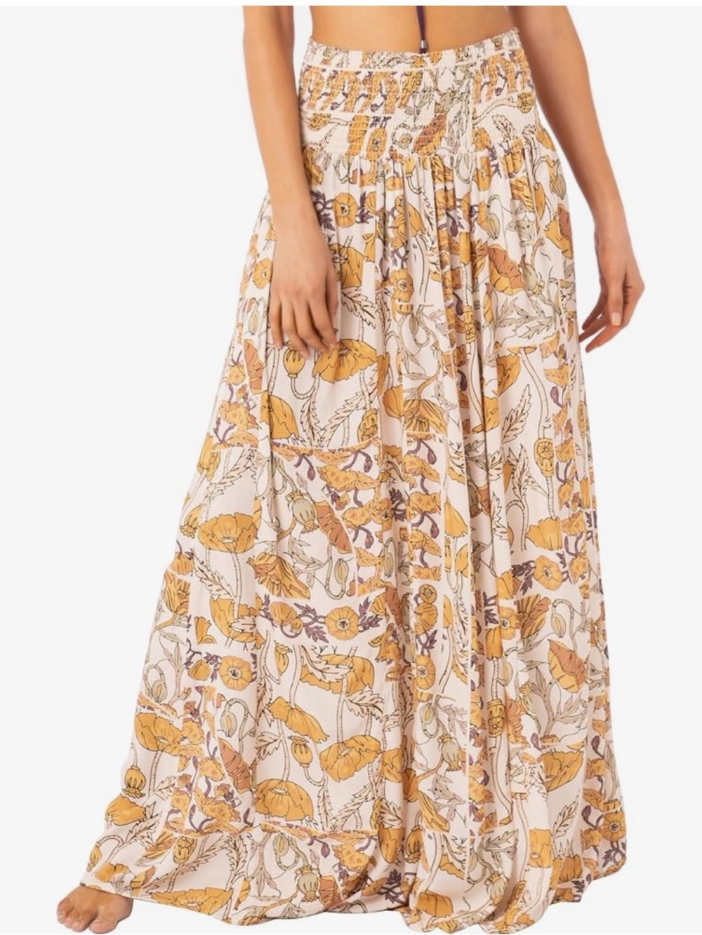 Maaji Cream Maxi Skirt with Mustard Floral Print - Large - NWT - Picture 4 of 7